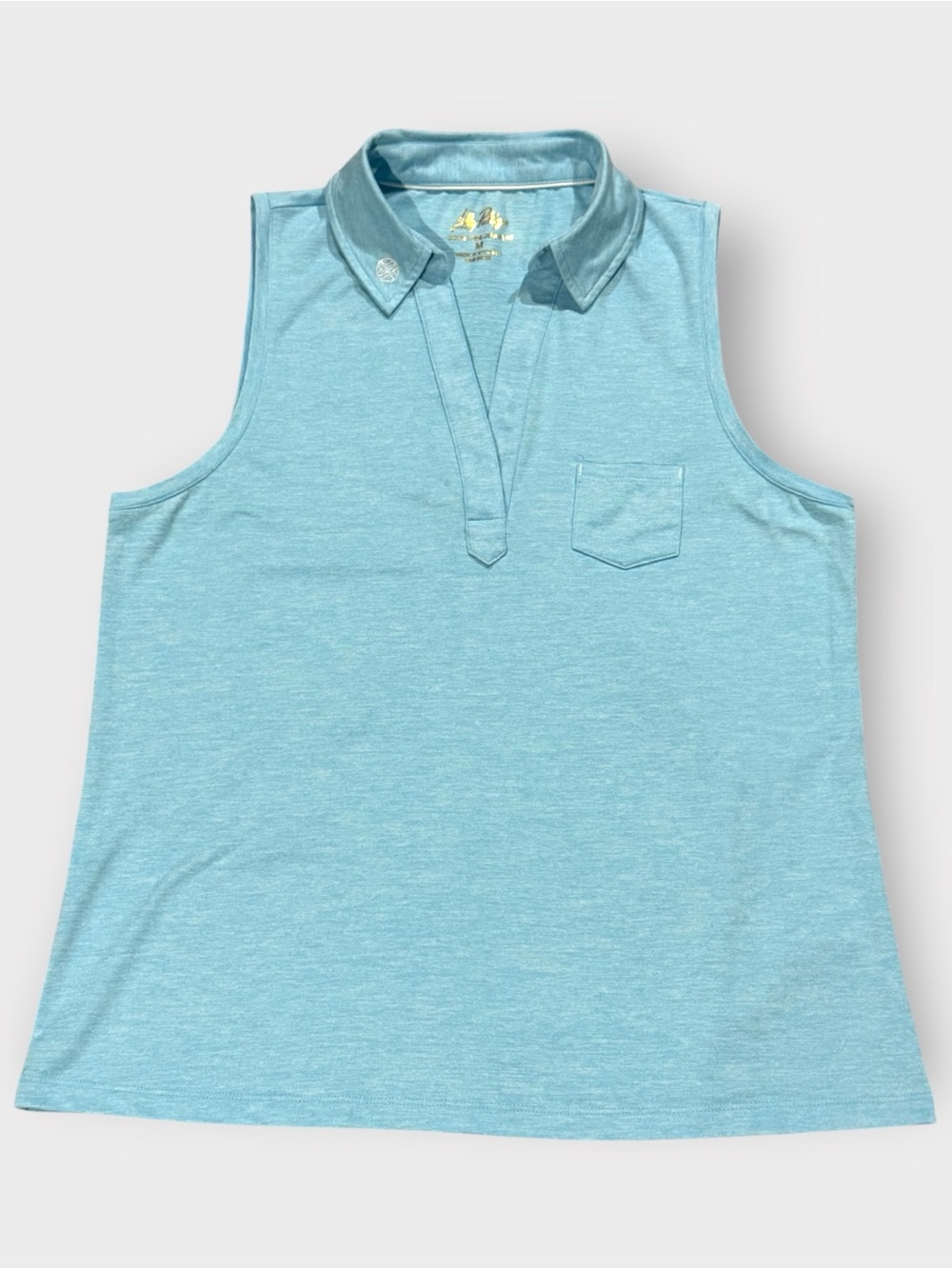 Lilly Pulitzer Dune UPF 50+ Sleeveless Polo Capri Blue Medium Gold Tennis collar
